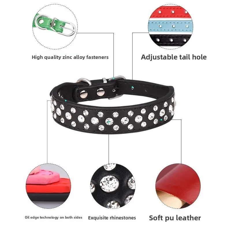 Niedliches Rosa Strass-Hundehalsband, Verstellbares PU-Leder Haustierhalsband mit Funkelnden Kristallen, für Kleine Hunde und Katzen, Party & Alltag – Detail 3