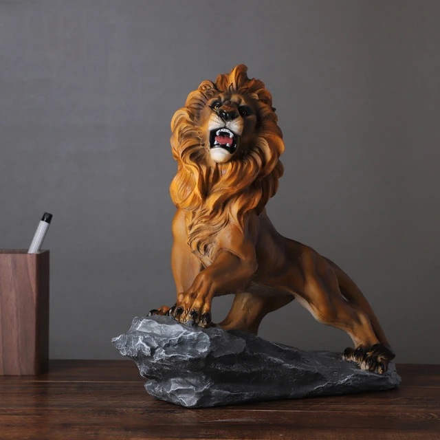 

Chinese Resin Oriental Lion Accessories Art Home Livingroom Desktop Sculpture Crafts Bookcase Cabinet Store Figurines Decoration