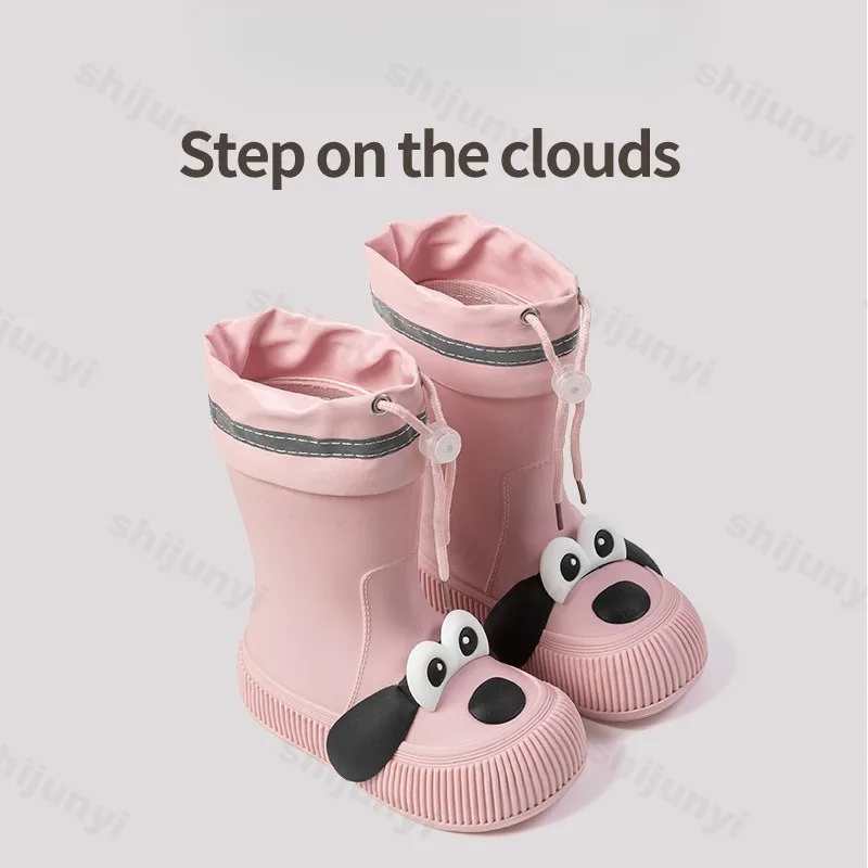 Children's Rain Boots Cute Cartoon Dog Boot Waterproof Outdoor Soft Bottom Boys Girls All Seasons Fashion Outdoor Rain Shoes
