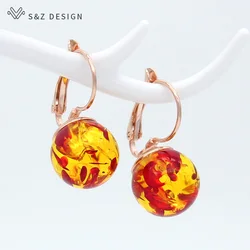 S&Z DESIGN New Fashion Round Imitation Flower Ambers Dangle Earrings For Women Jewelry 585 Rose Gold Color Eardrop Gift
