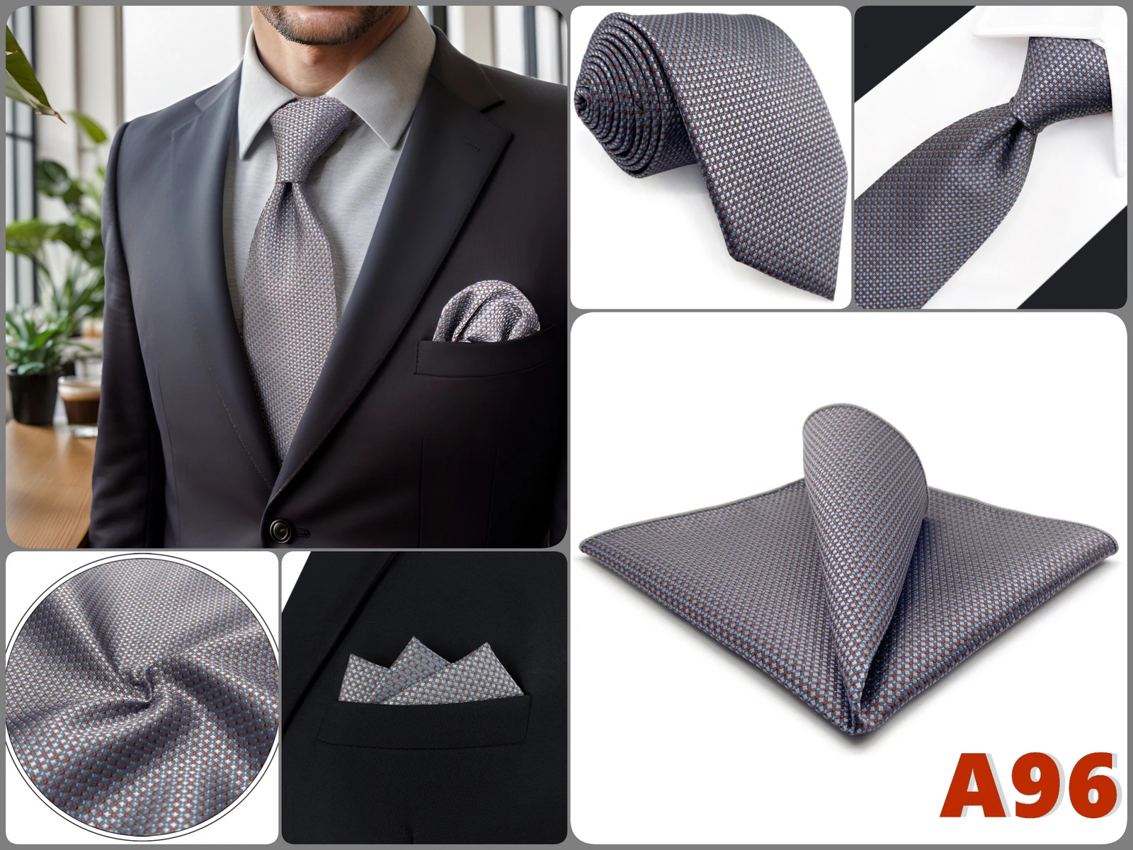 Braunes Herren-Krawatten-Einstecktuch-Set, klassisches Krawatten-Einstecktuch-Set, Business-Formal, Khaki, 147 cm, Dropshipping, Vintage – Detail 16