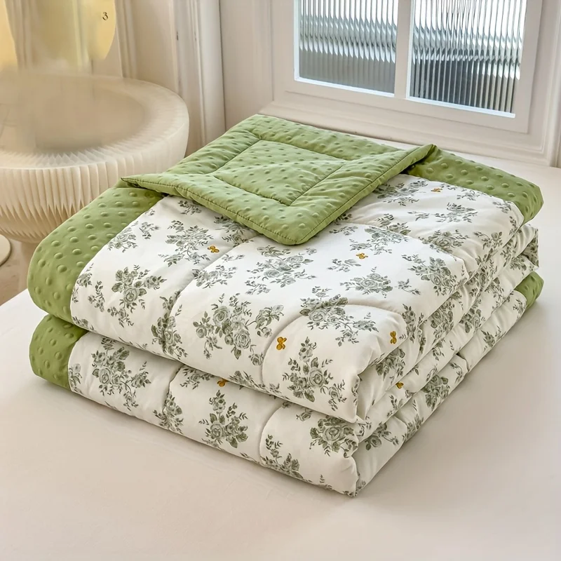 

Cooling Bean Summer Quilt Lightweight Blanket Floral Printed Comforter Made of High-Quality Fabric with Ultra-Fine Fiber Filling