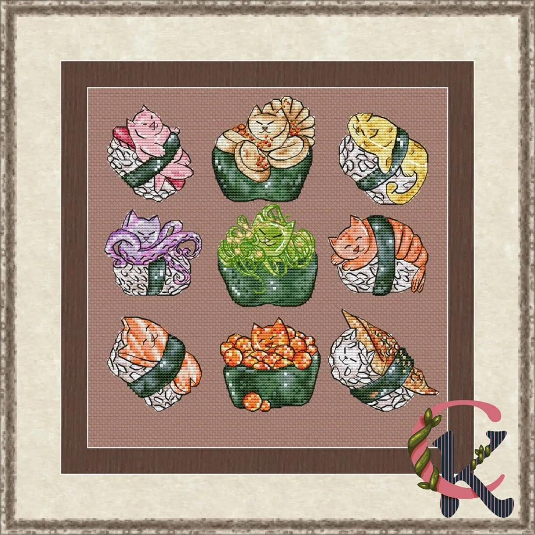 Cat Sushi 32-31 embroidery kits, cross stitch kits,cotton frabric DIY homefun embroidery Shop8