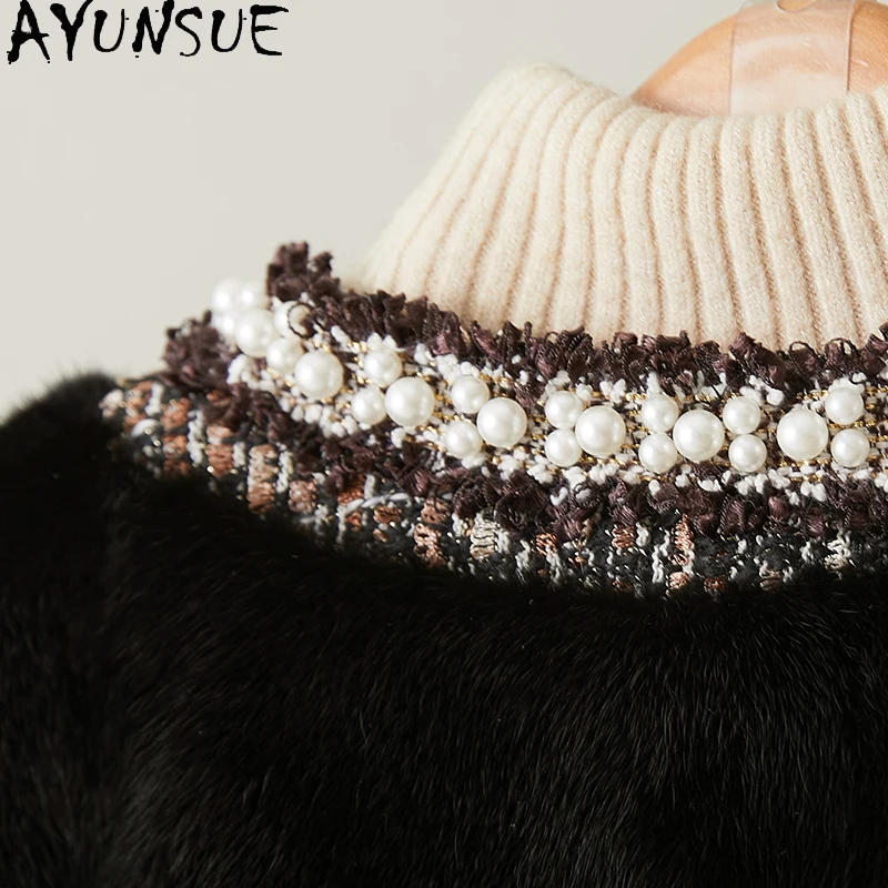 เสื้อโค้ทขนมิงค์ AYUNSUE สำหรับผู้หญิง ปี 2025 เสื้อโค้ทขนสีดำแบบใหม่ เสื้อโค้ทและแจ็คเก็ตฤดูหนาวสำหรับผู้หญิง เสื้อผ้าหรูหราสำหรับผู้หญิง Ropa Mujer