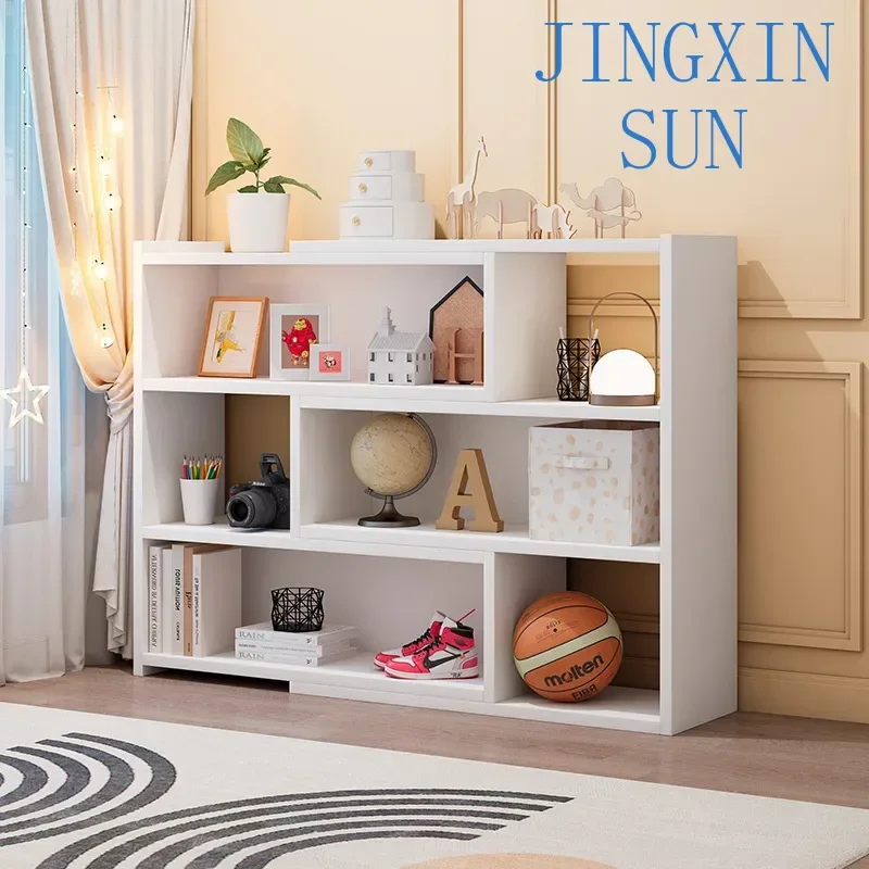 Simple bookshelf retractable shelf small storage cabinet lattice cabinet floor bookcase
