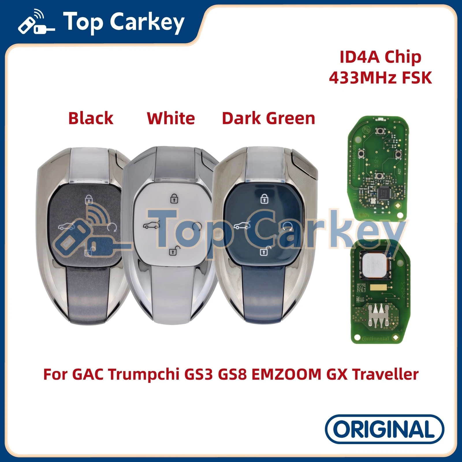 

TopCarkey Original OEM Remote Key 4 Buttons ID4A Chip 433MHz for GAC Trumpchi GS3 GS8 EMZOOM GX Traveller