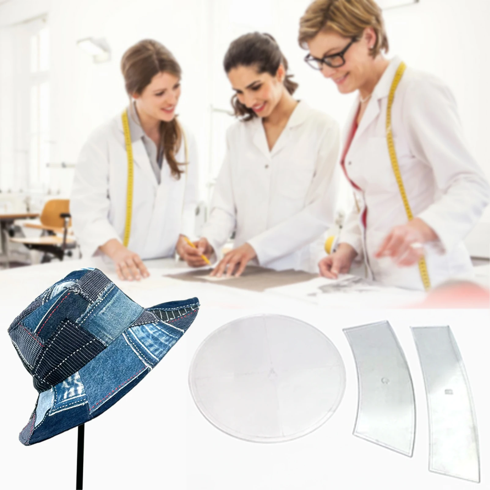 Bucket Hat Cutting Template Transparent Patchworks Sewing Cutting Craft Ruler For Household Professional Hat DIY Sewing Tools