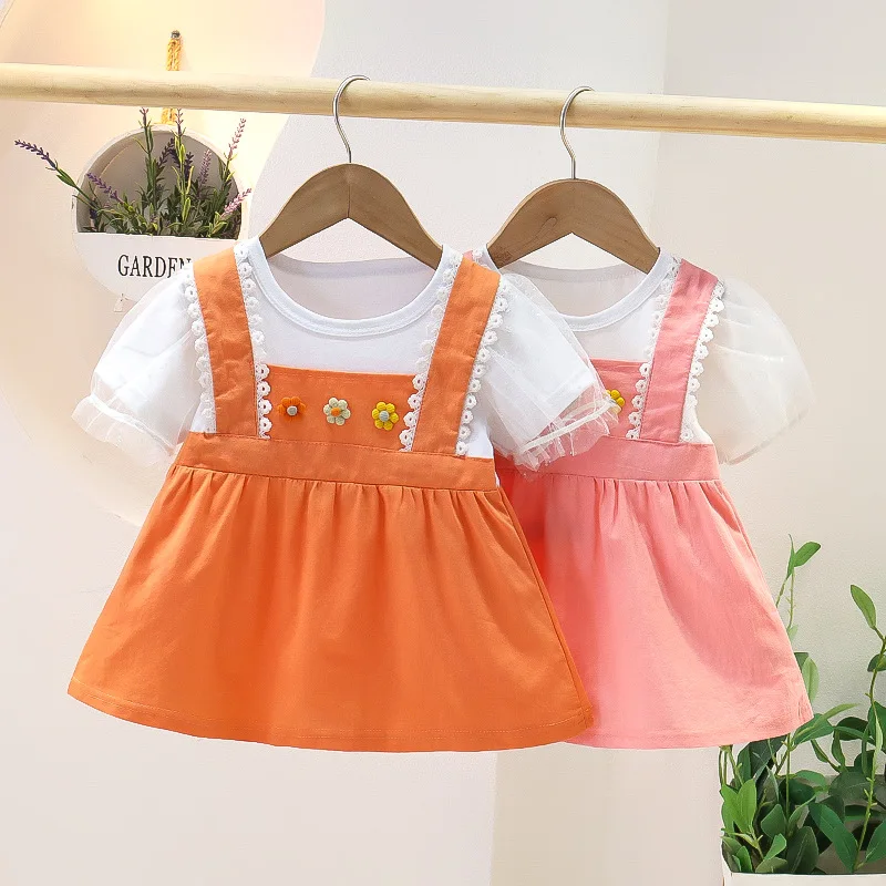 2024 Casual Summer Baby Girls Short Sleeve Patchwork Striped Dress Children\'s Clothing Infant Kids Princess Dress Baby Clothes