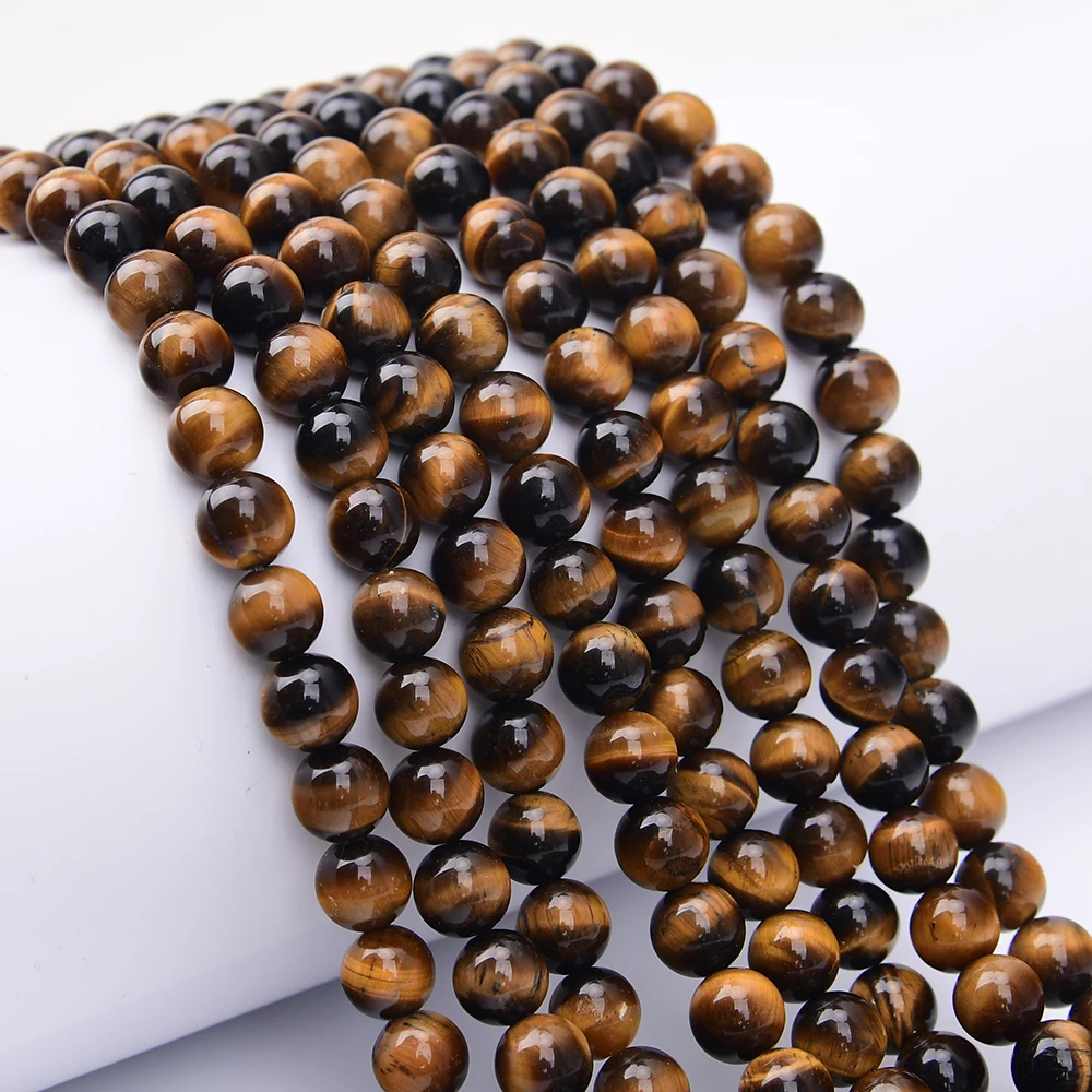 APDGG 2 Strands 10mm Natural Yellow Tiger Eye Stone Round Loose Beads Strands 15