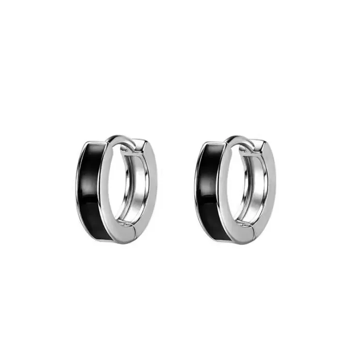 925 Sterling Silver Earrings Women Fashion Personality Couple  Black White Contracted Geometric Earrings