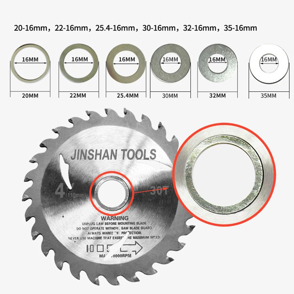 6 Pcs Circular Saw Blade Reducing Ring Conversion Ring Cutting Disc Aperture Gasket Inner Hole Adapter Ring 20/22/25.4/30/32/35m