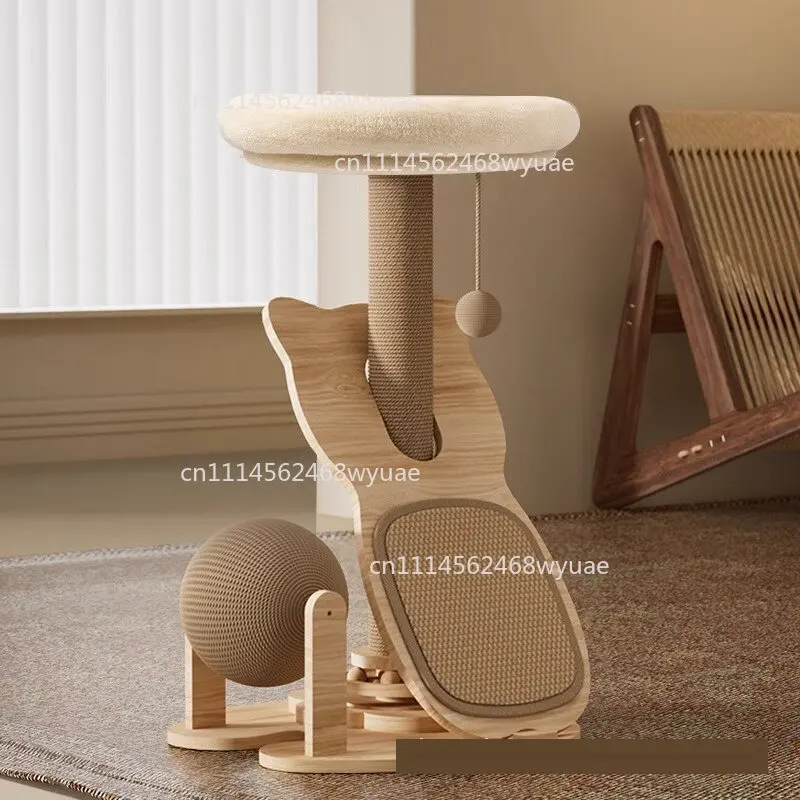 Modern Style Solid Wood Integrated Cat Tree Sisal Nest Kitten Scratch Board Toy with Small Toy Climbing Rack Carton Packing