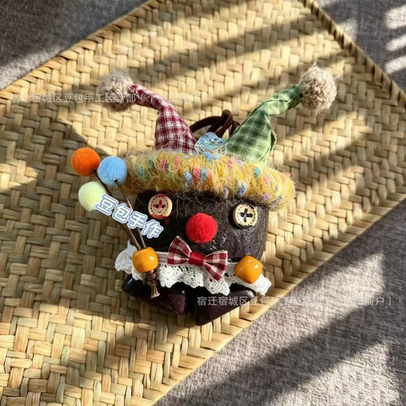 Vintage Knit Clown Doll Pendant Keychain Forest Elf Handmade Ornament Cute Weirdcore  Charm Necklace Jewelry Gift for Women