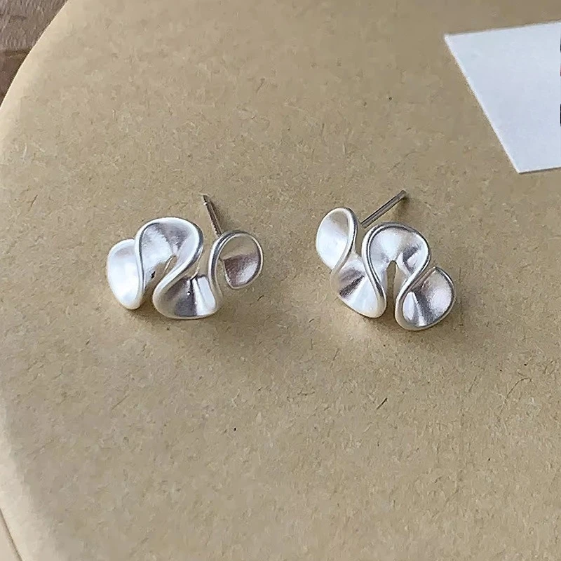 Trendy Personality Sterling Silver Metal Matte Frosted Irregular Wave Stud Earrings for Women Korean Jewelry Accessories Gifts