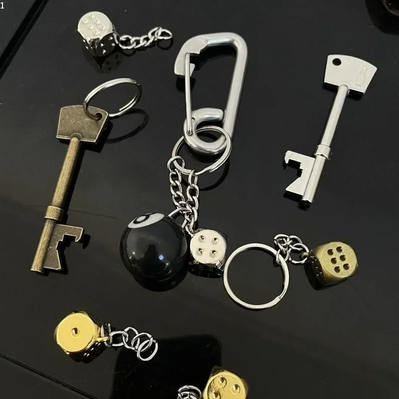 

High Aesthetic Metal Keychain Mountaineering Buckle Silver Dice Niche Waist Pendant with Accessories Bottle Opening Key