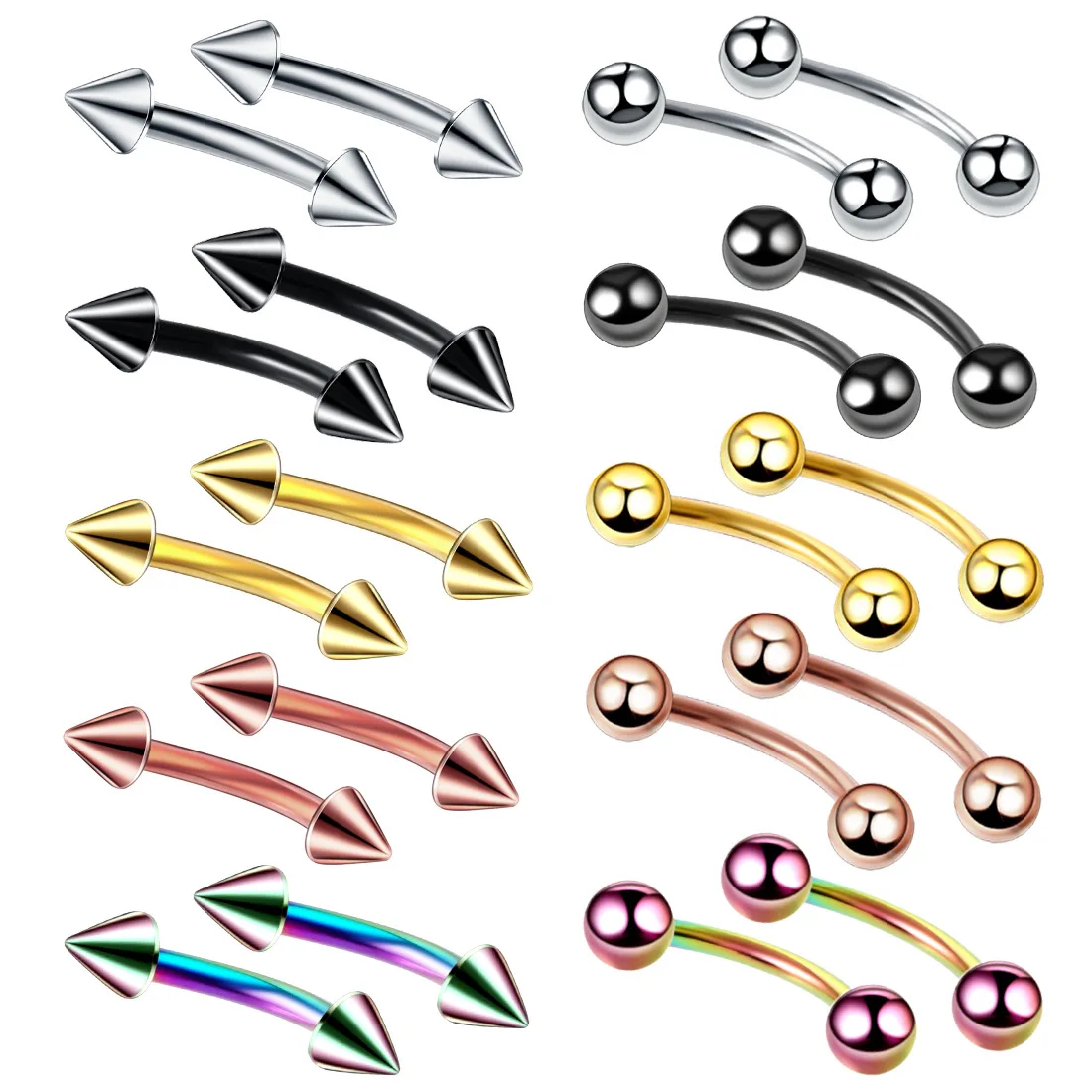 20pc/set Steel Eyebrow Banana Piercing Ring Curved Barbell Lip Ring Snug Daith Helix Rook Earring Cartilage Tragus Jewelry gift