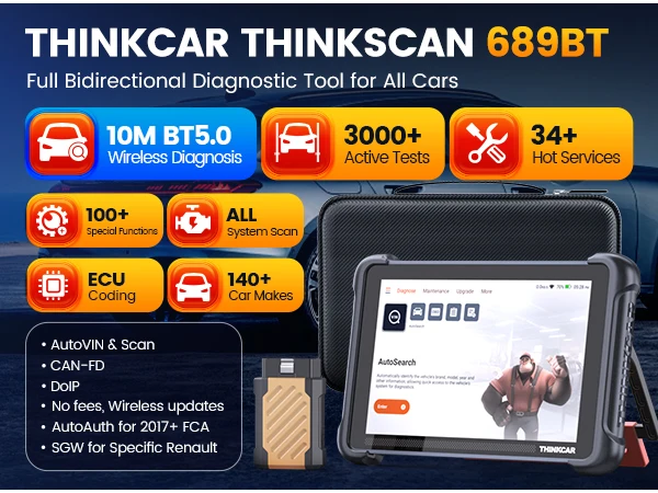 THINKCAR THINKSCAN 689BT Professional Key Programmer Automotive Diagnostic Tool Bidirectional Obd ECU Coding CANFD DOIP 34 Reset