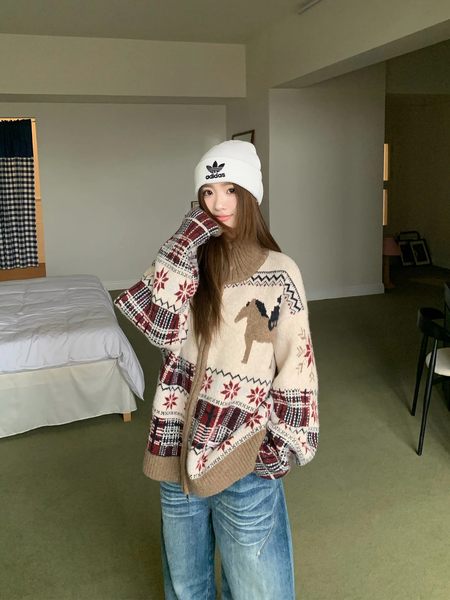 

Laid-ba Sle Orange Tree Isle Fce Collar Knitwear Outerwear Winter Women's Loose Casual Knitted Open Cardigan