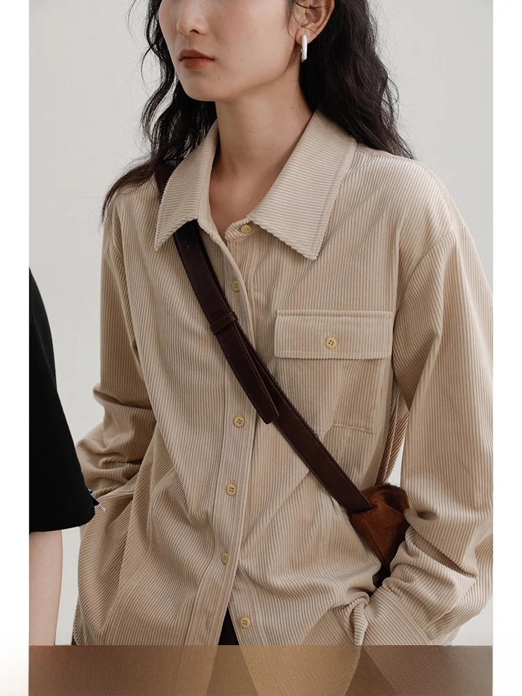 

Женская рубашка свободного кроя с длинным рукавом, винтажный стиль, из смесового волокна (74% виноградное волокно, 26% полиэстер), светло-голубой однотонный цвет