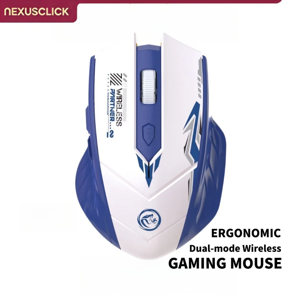 Mouse Sem Fio Recarregável Silencioso NexusClick Bluetooth 5.4 e 2.4G, 6 Botões Ergonômico com Apoio para as Mãos para Jogos e Escritório para PC Note