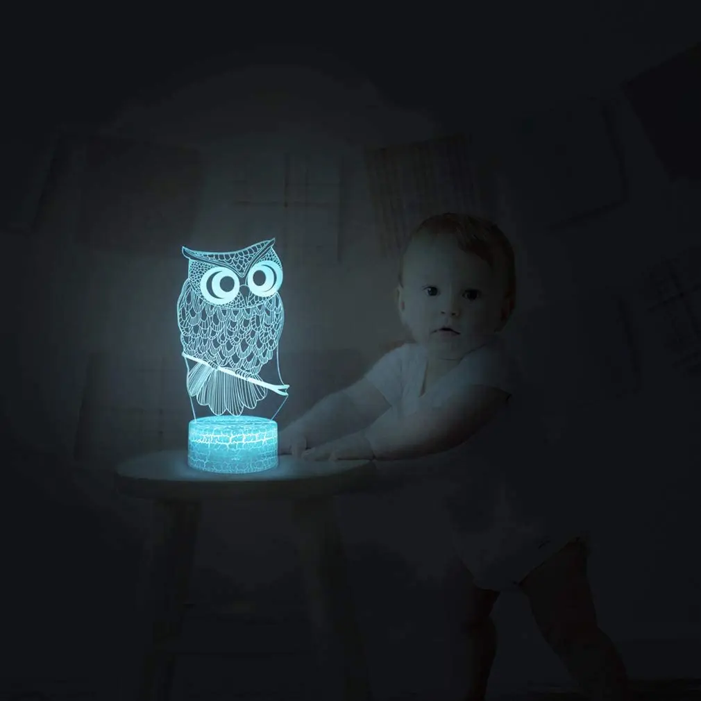 Owl 3D LED Night Light Table Desk Lamp Color Change Romantic Owl Night Light Bedside Decor for Kids Birthday Xmas Gifts