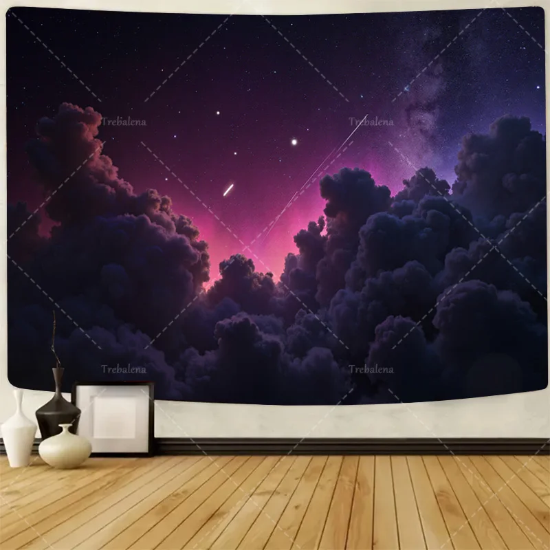 

1pc Wall Tapestry "Galactic Clouds Tapestry - Purple Night Sky with Stars and Nebula Wall Art"