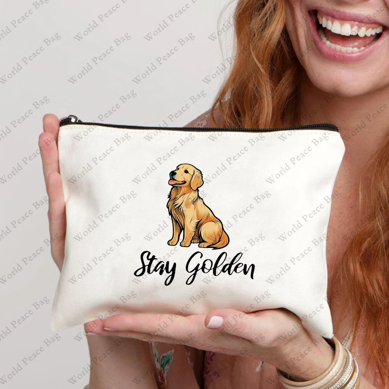 1Pc Golden Retriever Cosmetic Bag Golden Retriever Lover Gift Stay Golden Makeup Bag con cerniera Golden Retriever Mama Survival