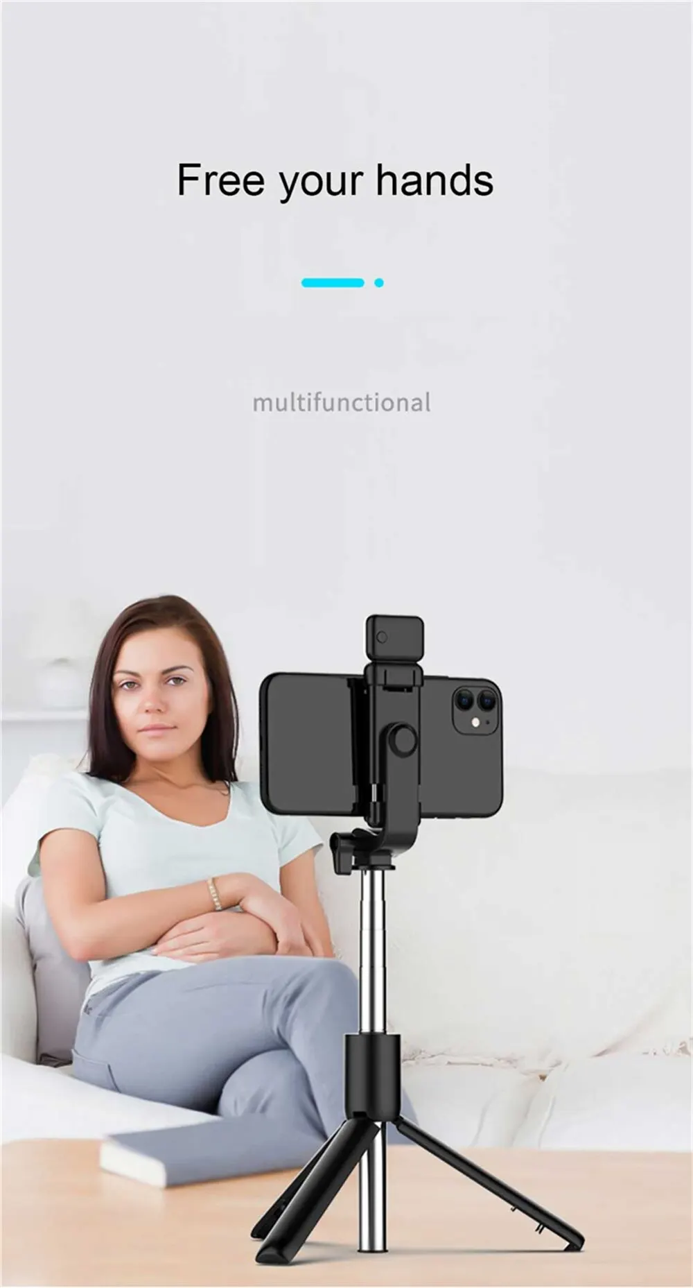 Wireless Selfie Stick Retractable Multifunctional Mini Tripod Holder With LED Fill Light Bluetooth Remote Shutter For Shoot Vlog