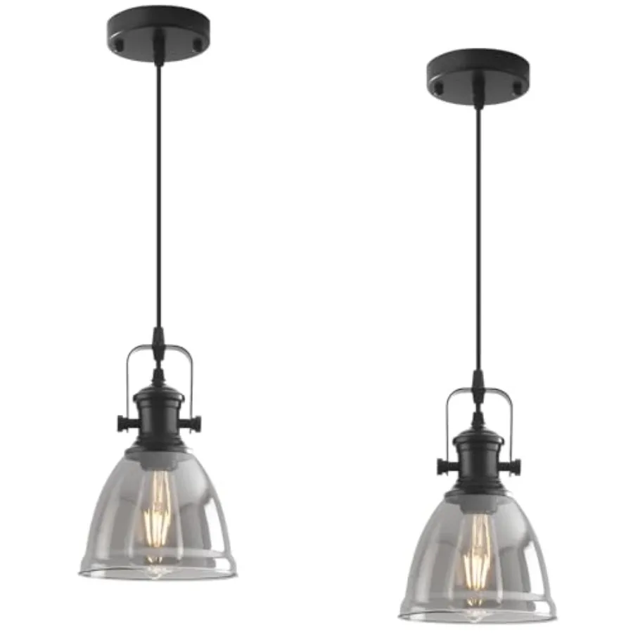 

Black Pendant Lights Kitchen Island 2 Pack 6.5" Modern Farmhouse Smoked Glass Pendant Light Island Lights for Kitchen Mini Pend