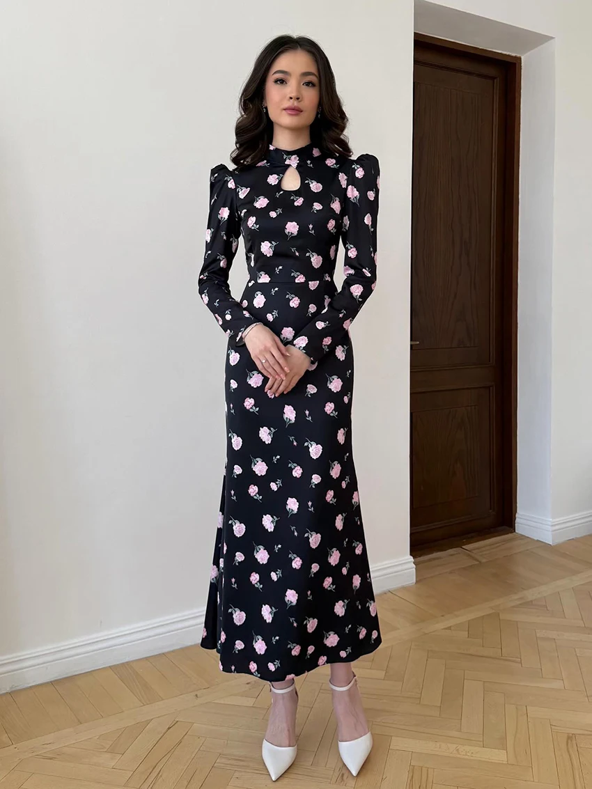 ثوب نوم نسائي من Marthaqiqi ملابس نوم بأكمام طويلة ملابس نوم مثيرة برقبة دائرية فستان بطول الكاحل مطبوع بيجامات نسائية شتوية #3