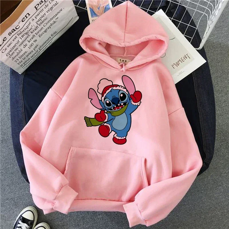 ผู้หญิงHoodie Disney Lilo & Stitchการ์ตูนอะนิเมะพิมพ์เสื้อผ้าสตรีแฟชั่นY2Kฤดูใบไม้ร่วงและฤดูหนาวคู่เสื้อผ้าHoodies