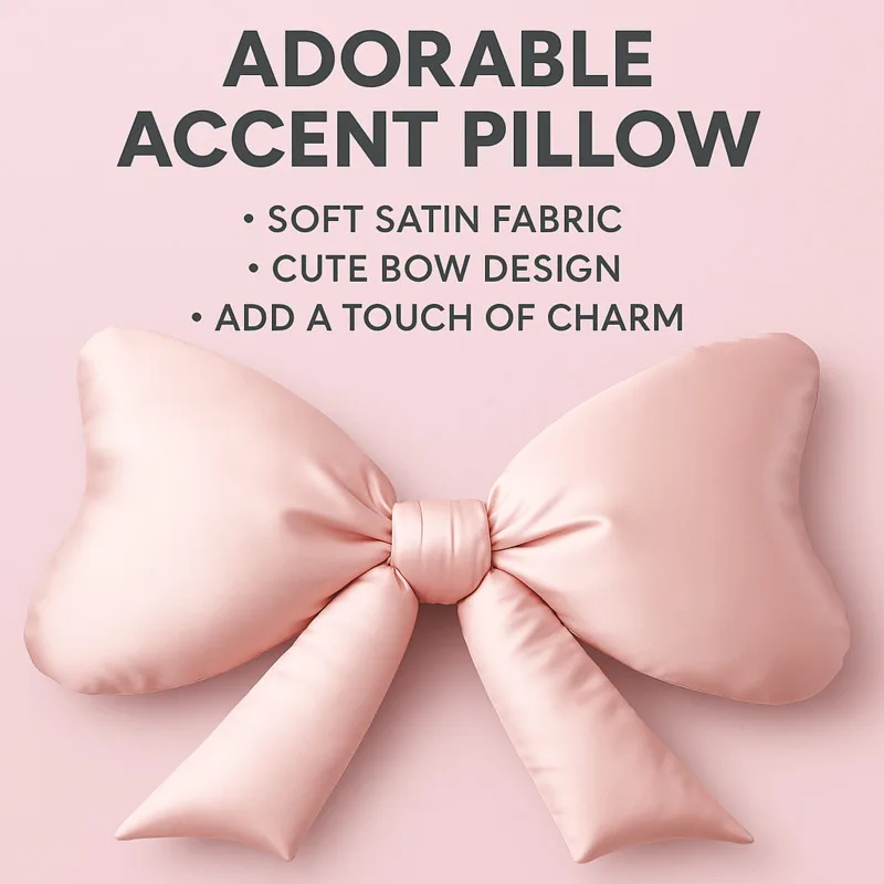 

Soft Pink Butterfly Bow Pillow – Large Satin Throw Cushion For Bed Couch Car Room Decor Cute Girl Style Aesthetic Plush Pillow