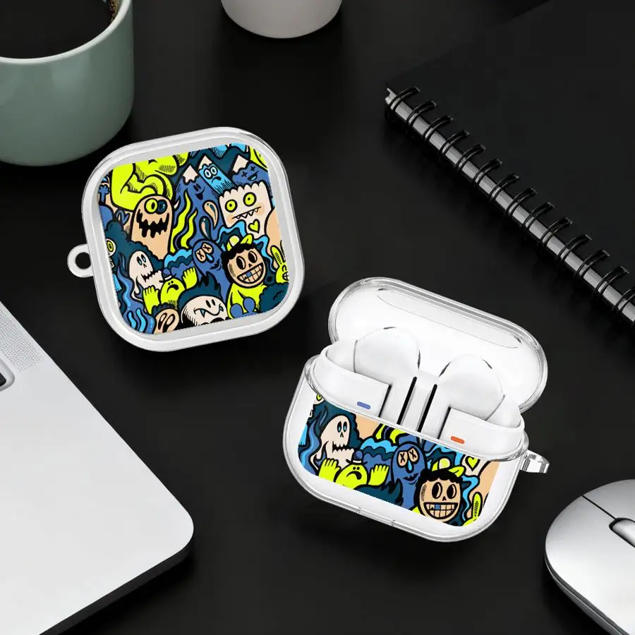 

Case For Samsung Galaxy Buds 4Pro 3 FE 4 Pro 3Pro 2Pro 2 Live Clear Earphone Cases Cover With Hook Cartoon Graffiti Monster
