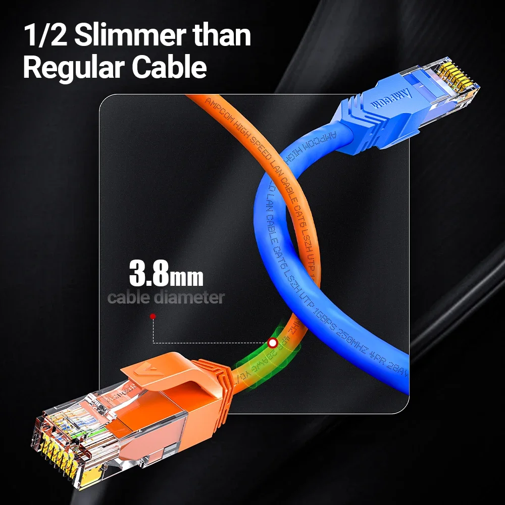 AMPCOM Ethernet Cable Ultra Slim , Cat6 1/ 10Gbps RJ45 Cable UTP RJ 45 Networking Lan Cables Patch Cord LSZH Jacket 0.2 Meters+