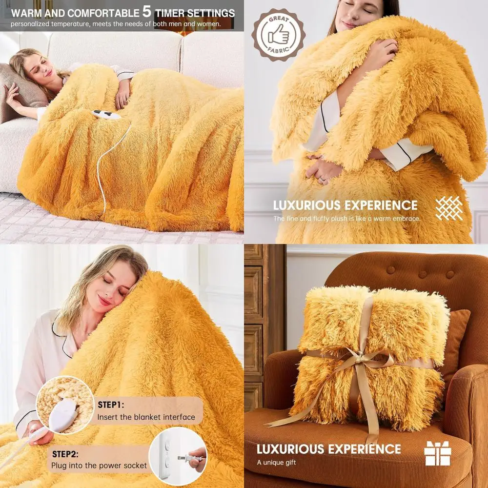 

Faux Fur Sherpa Electric Blanket, 10 Heat & 5 Time Options, Fast Warming, 50x60, Beige