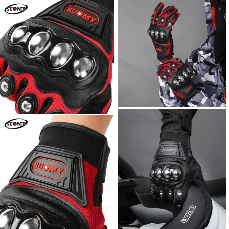 Stainless Steel Protective Shell Motorcycle Gloves Breathable Anti-Slip Knuckle Protection Motorcycle Riding Gloves