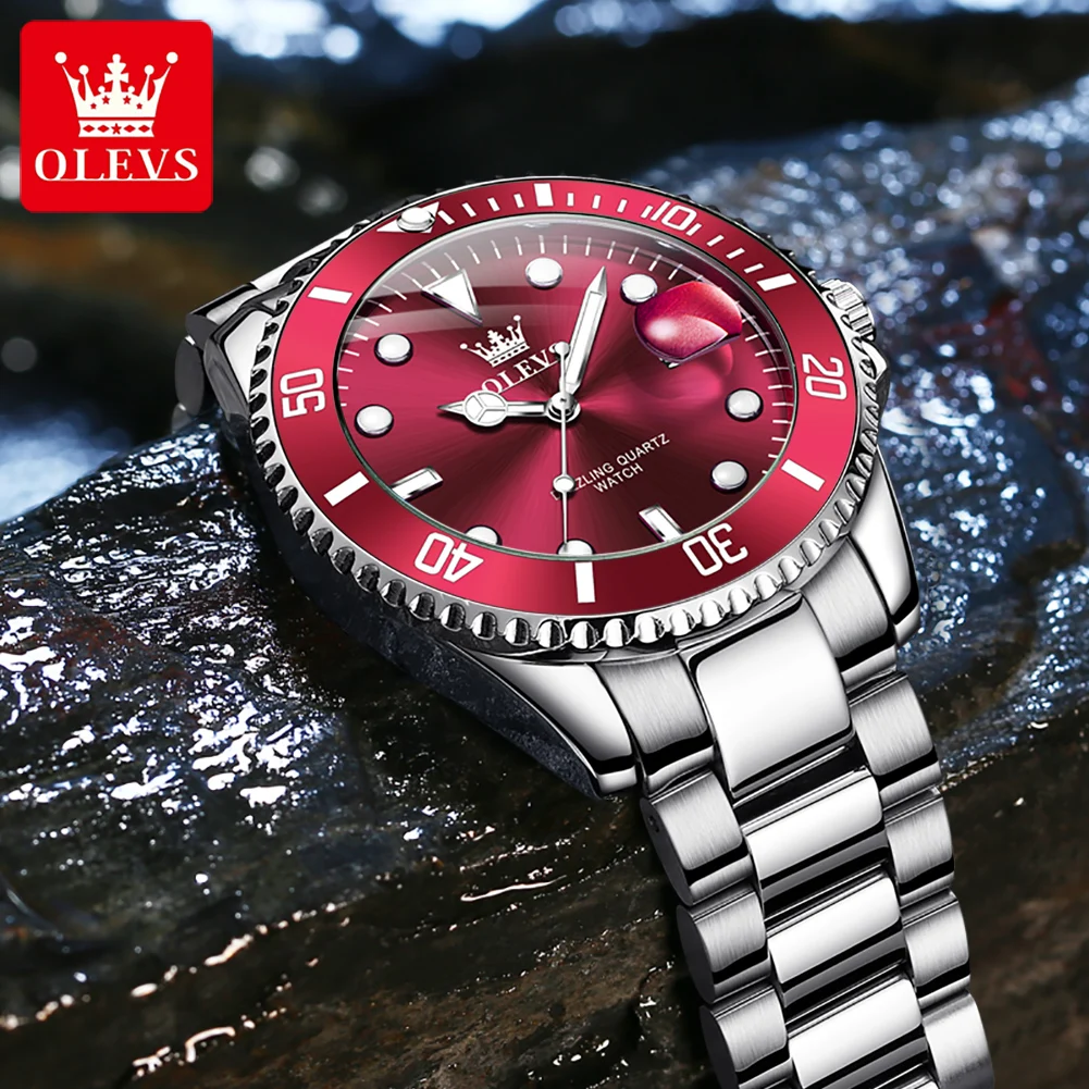 OLEVS العلامة التجارية الجديدة موضة تاريخ ساعة كوارتز للرجال الفولاذ المقاوم للصدأ مقاوم للماء مضيئة الرياضة ساعة يد رجالي Relogio Masculino #5