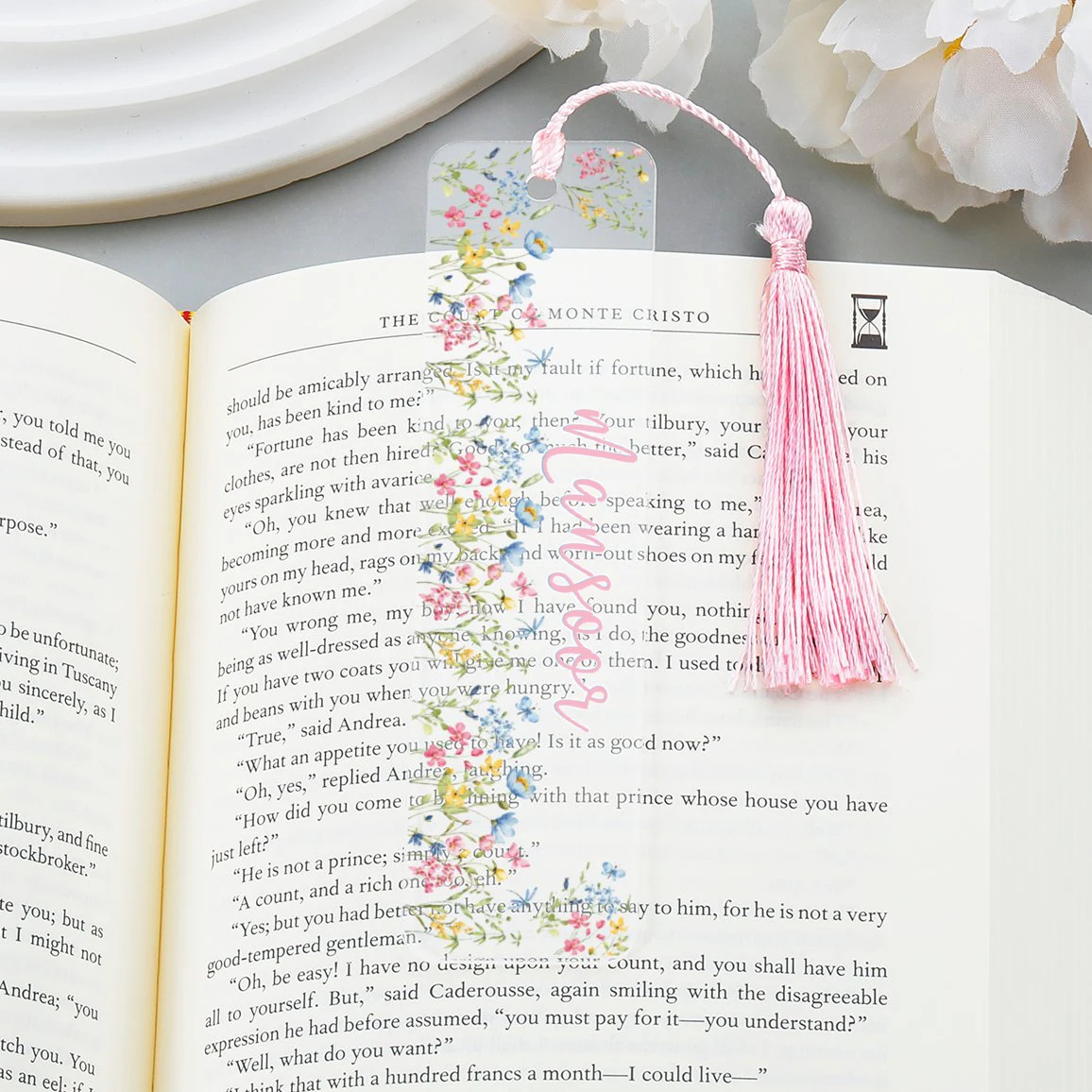 

Personalized Custom Name Bookmark Flower Book Mark Friend Birthday Gift for Women Men Bookmarks Wholesale with 15 Colors Tassel