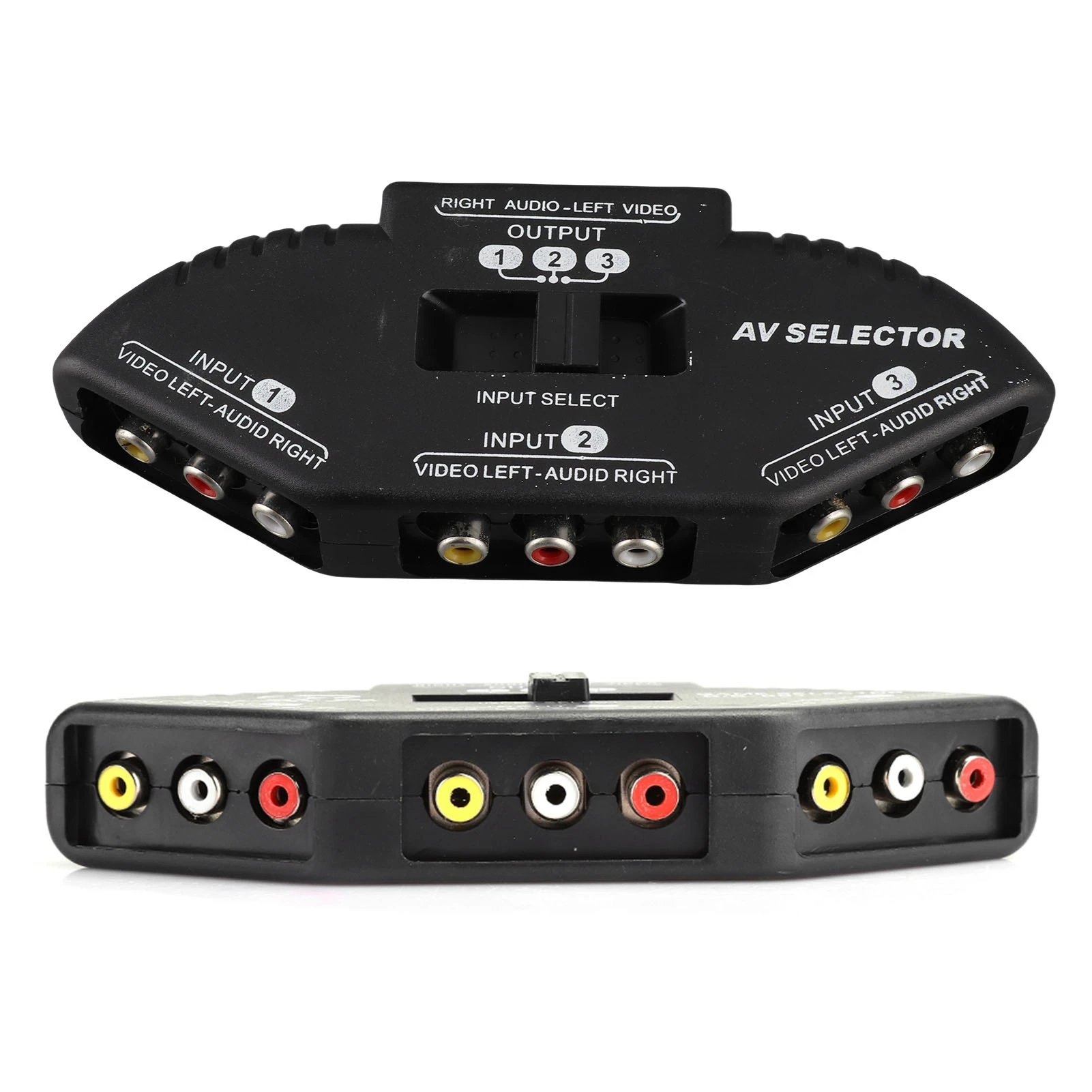 3 in 1 out Audio/Video Splitter with AV Cable Selector, Suitable for DVD/VCD/VCR Three-Way Splitter Audio/Video Converter