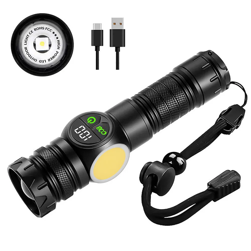 

20W LED+COB Zoomable Flashlight Waterproof Super Bright Flashlight Type-C Rechargeable Powerful Flashlight for Camping Hiking