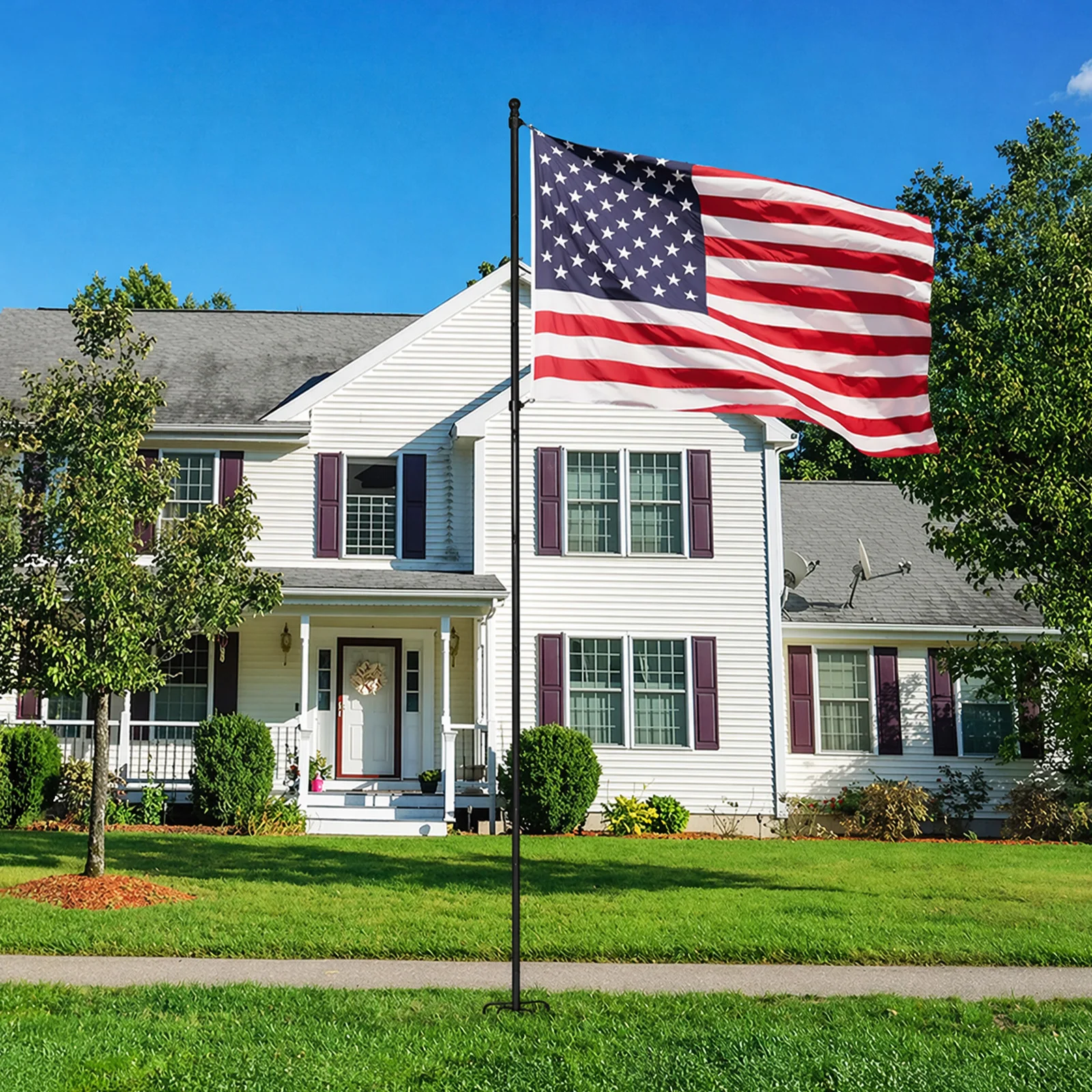 11/12FT Height Flag Pole Holder with 360° Rotating Ring Thick Tube Halyard Flagpole Hardware for Backyard Lawn Garden Patio