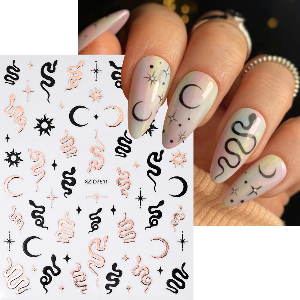 12 pz Hot Stamping Modello Del Serpente Adesivi Per Unghie Hollow Oro Rosa Pelle di Serpente Decalcomanie Per Unghie Di Lusso Serpente Curvo Cthulhu Manicure Decor