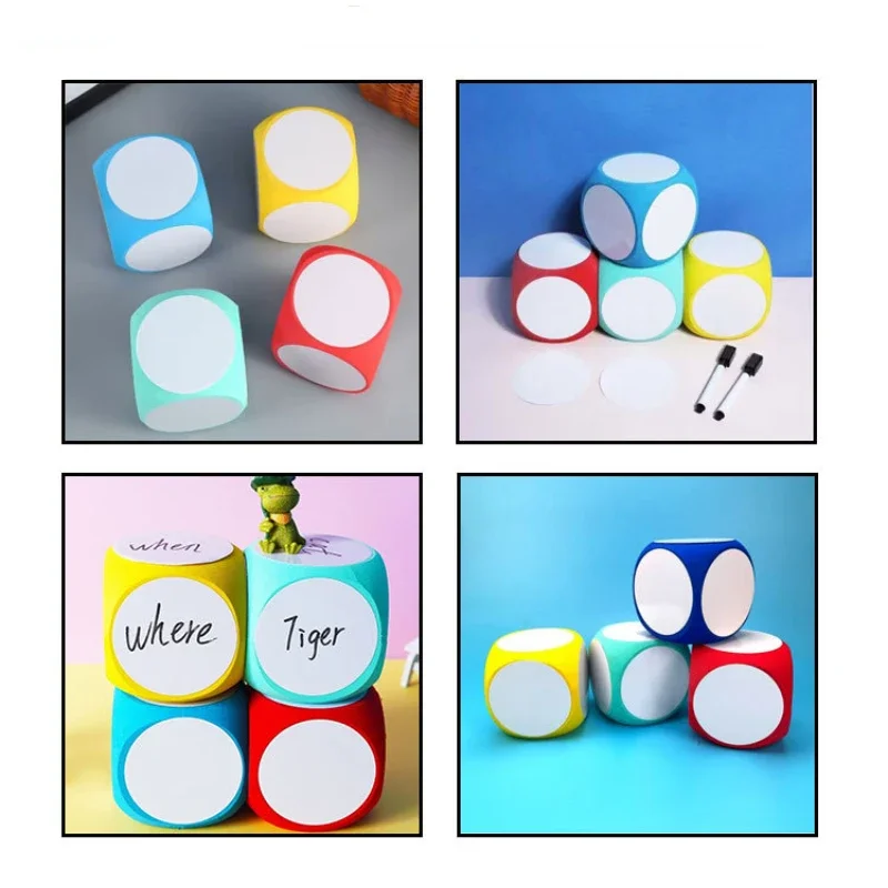 1 Pc DIY Blank Dice Write On/Wipe Off Dice Portable Cleanable Blank Game Cubes for Classroom Teaching Dry Erase Outside Dice