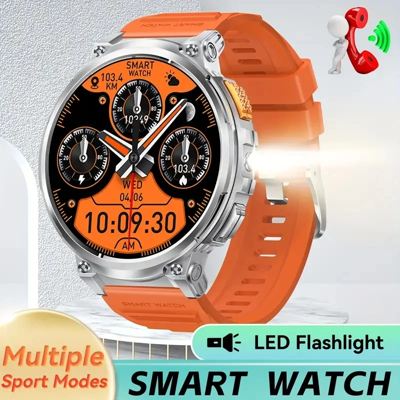 

LIGE LED Flashlight Smart Watch Men 730mAh Larger Battery Watches IP68 Waterproof Bluetooth Call Military Sports Smartwatch Man