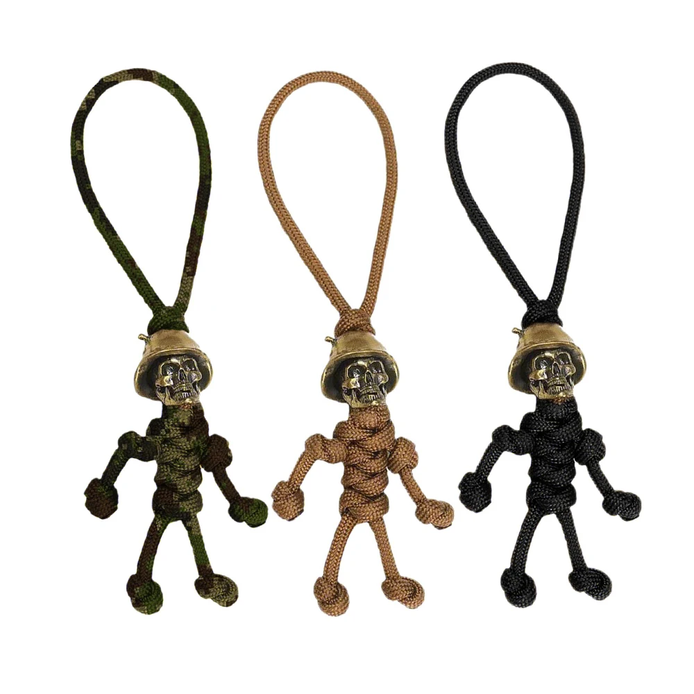 Metal Skull Head Keychain Retro Braided Backpack Pendant Halloween Soldier King Doll Key Chain Hanging Rope Gift Handmade Woven