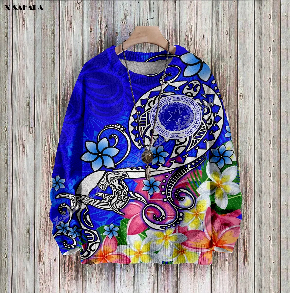 Turtle Flower Premium Polynesia Rugby 3D Printed Ugly Sweater Christmas Gift Men Female Winter Knitted Cotton Xmas Warm