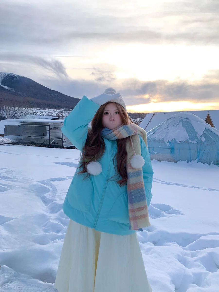 

Annie Non-Fire Love Heart ket Cotton Jaet Women's plus Size White Enhancing Stand Collar Sve Ribbed Korean Sle Loos...