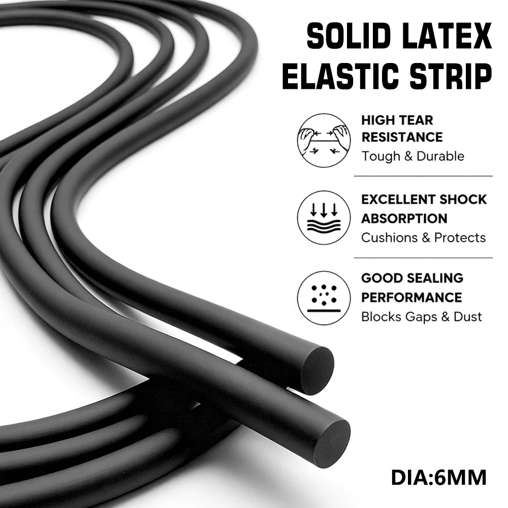 1/2/3/5M Black Natural Latex Round Seal Strip Diameter 6mm Waterproof  Soft & Flexible for Equipment Door Window Sealing