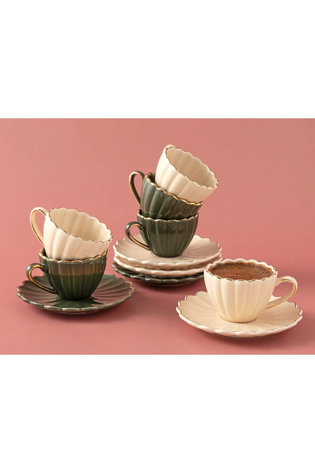 DOLBOVI Maria porcelain 6 Ml coffee cup set 90 Ml beige-green