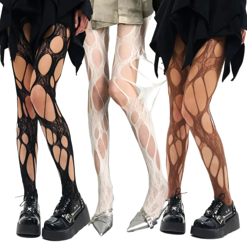 Women's Punk Tights Sexy Pantyhose Breathable Hosiery Hot Girls Tights Thigh High Body Stockings Long Mesh Socks White Legging